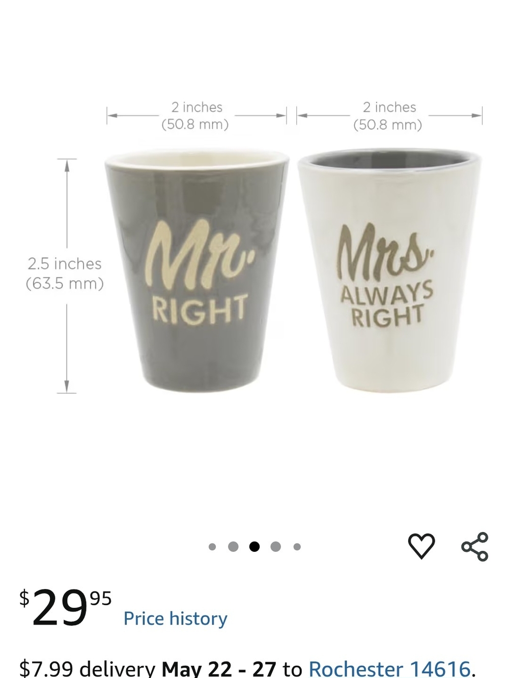 Mr. Right & Mrs. Always Right Ceramic Mug Set - Grey and White - Picture 3 of 4